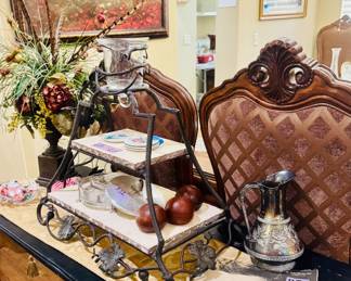 Vintage JFK, 3 tiered wrought iron cheese or petit four stand, fantastic floral