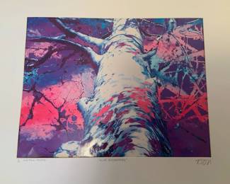 Blue sycamore litograph matted