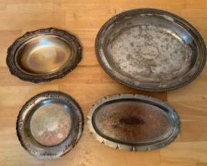 4 small silver plate platters