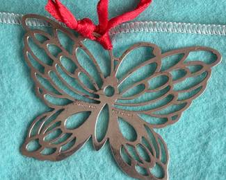 Vintage Tiffany & Co. Sterling Butterfly Ornament Delicate sterling silver openwork filigree butterfly holiday ornament.