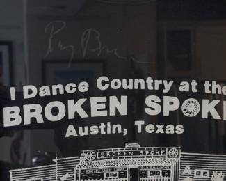 Framed Autographed "The Broken Spoke" Austin, Texas Graphic Shirt