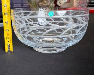 Tiffany & Co. Crystal Bowl Features an etched trailing leaf/vine pattern. • Diameter: 9.5" | Height: 5.5"