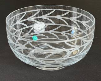 Tiffany & Co. Crystal Bowl Features an etched trailing leaf/vine pattern. • Diameter: 9.5" | Height: 5.5"
