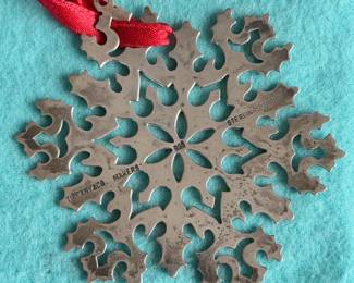 Vintage Tiffany & Co. Makers Snowflake Ornament (1995) Intricate sterling silver openwork snowflake holiday ornament
