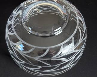 Tiffany & Co. Crystal Bowl Features an etched trailing leaf/vine pattern. • Diameter: 9.5" | Height: 5.5"