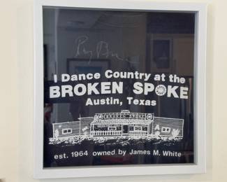 Framed Autographed "The Broken Spoke" Austin, Texas Graphic Shirt