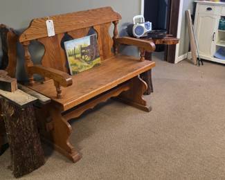 Trees gonna do tree things.  Basement bench and tree slice tables.