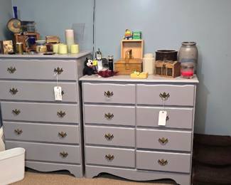 Basement bedroom, painted chests of drawers.