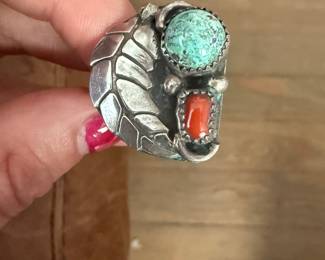 Vintage turquoise and coral native ring