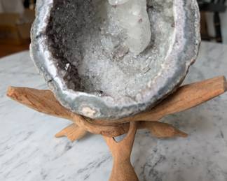 Quartz crystal 5" diameter on wooden stand