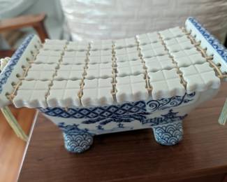Blue/White Ceramic Headrest 9.5x4x5" like new condition