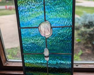 Basia Art Glass green/Blue with quartz crystals 11x6