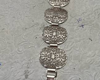 Sterling Silver Filigree Oval Link Bracelet