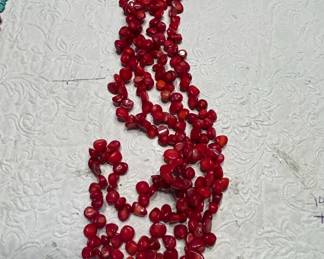 MultiStrand Red Coral Nugget Necklace
