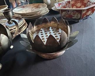 Reed Barton SilverPlated Lotus Flower Bowl with Flower Frog