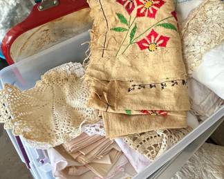 Vintage HandEmbroidered Linen Textiles and Lace Lot