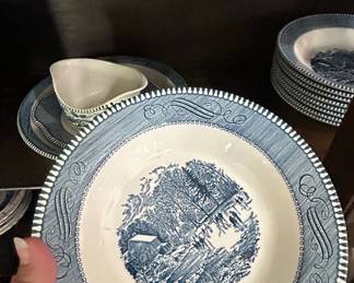 Currier Ives Early Winter Blue Rim Soup Bowls and Gravy Boat second image