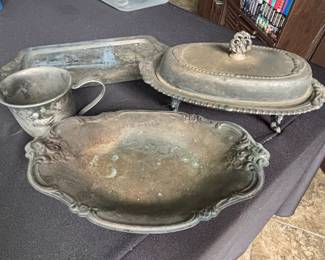 Collection of Antique SilverPlated Serving Pieces with Ornate Detailing