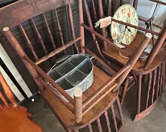Antique Spindle Back Chairs with Rooster Clock