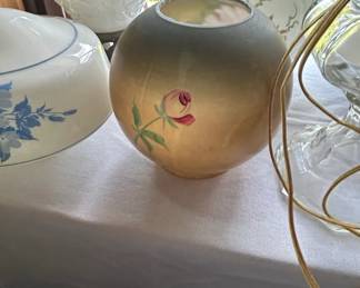 Vintage HandPainted Frosted Glass Lamp Shade with Rose Motif