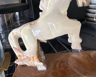 Agate Geode Horse Carving on Marble Base Ashtray