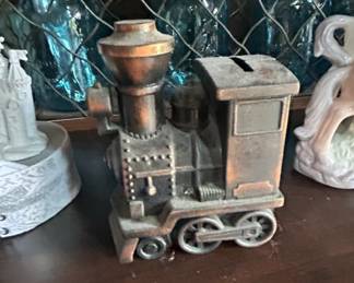 Vintage Metal Locomotive Coin Bank Casey Jones