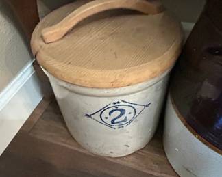 Vintage Gallon Stoneware Crock with Wooden Lid