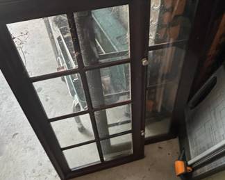 Vintage Wooden Window Frame with Leaded Glass Panes