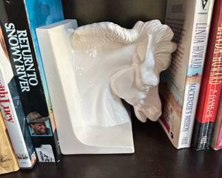 White Ceramic Horse Head Bookend and Native American Chief Figurine