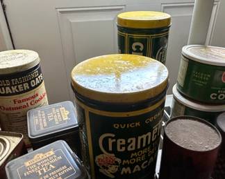 Vintage Advertising Tins Collection Creamettes, Quaker Oats, Hedleys Tea