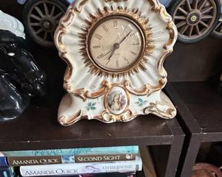 Ansonia Porcelain Mantel Clock with Figural Detail