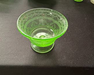 Federal Glass Patrician Pattern Uranium Glass Sherbet Dish