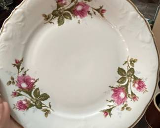 Vintage Wawel Poland Pompadour Rose Porcelain Plate with Gilded Rim