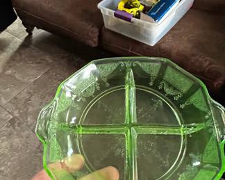 Anchor Hocking Princess Green Vaseline Glass Relish Tray