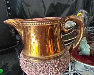Antique Copper Lusterware Pitcher with Textured Base