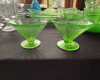 Federal Glass Uranium Vaseline Cone Shaped Sherbet Bowls