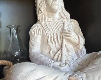 White Ceramic Horse Head Bookend and Native American Chief Figurine second image