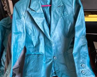 METROSTYLE Womens Teal Leather Blazer