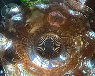 Iris and Herringbone Carnival Glass Bowl