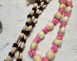Hawaiian Cowrie Shell and Koa Seed Lei Necklace
