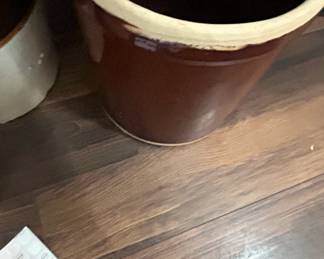 Stoneware Crock with Blue Glaze Rim