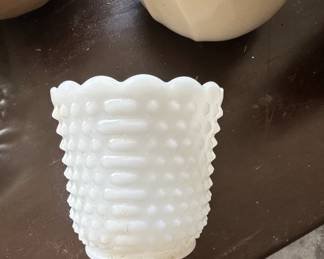Fire King Hobnail Milk Glass Planter Vase