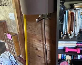 Adjustable Floor Lamp with Octagonal Shade and Yellow Pole