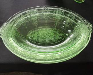 Anchor Hocking Cameo Ballerina Green Depression Glass Oval Bowl