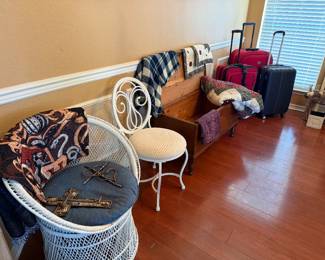 Wicker chair, Cedar Chest and vanity chair
