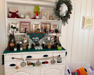 From Grinches to Christmas frames to ornaments, plus this adorable vintage china hutch.