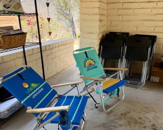 Event folding black chairs, beach chairs & beach toys
