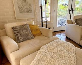 West Elm lamp, oversize chair 