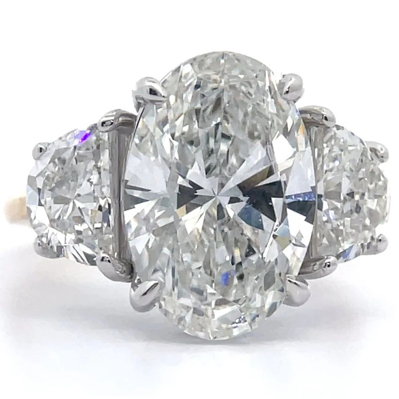 7 Carat Diamond Oval & Trapezoid Three-Stone Ring in 14k White Gold w/Report