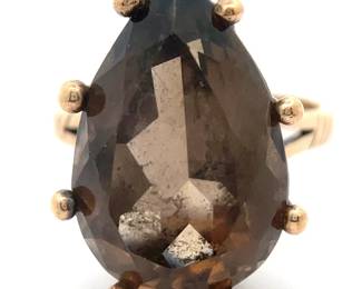 Impressive 10 Carat Natural Smoky Quartz Crown Set XL Ring in 14k Yellow Gold